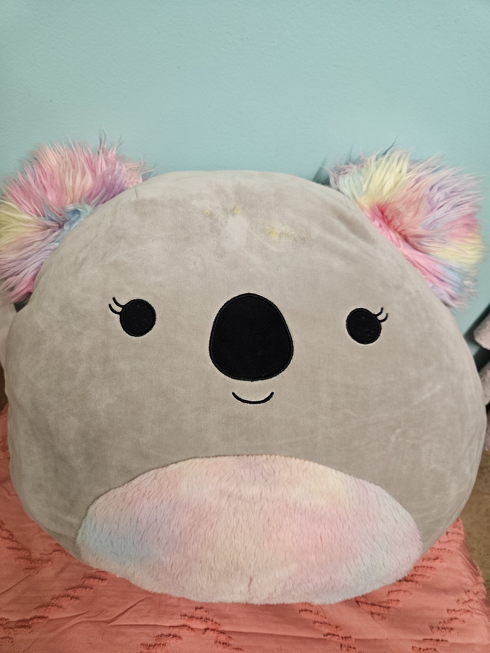 Squishmallows Gray Koala Pillow with Pastel Rainbow Ears and Belly